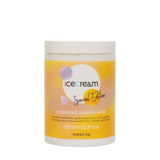 Inebrya Ice Cream Special Edition Hydrating Summer Mask, una maschera nutriente professionale da 1000 ml.