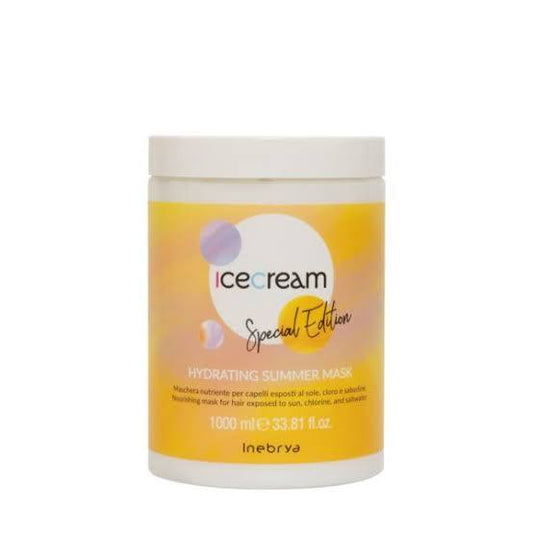 Inebrya Ice Cream Special Edition Hydrating Summer Mask, una maschera nutriente professionale da 1000 ml.